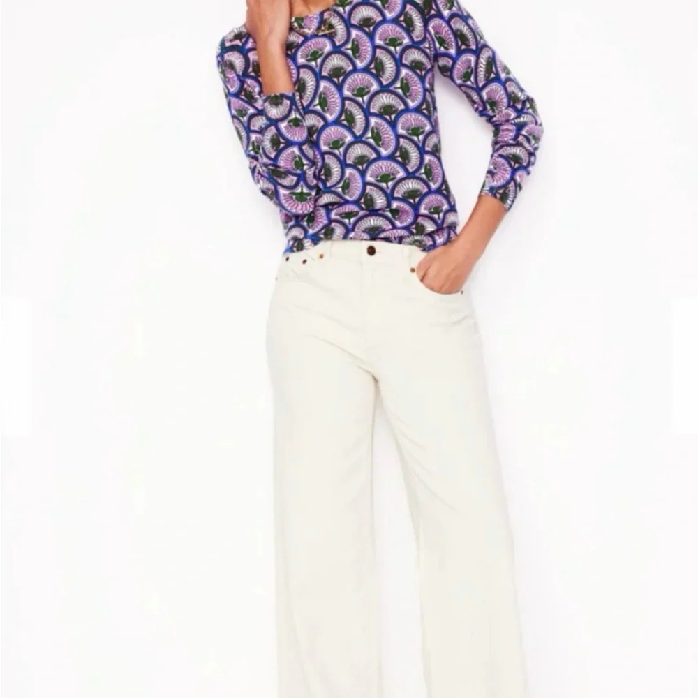 Boden Emilia Cotton Crewneck Lightweight Sweater Purple and Blue Pattern Small - Picture 4 of 10